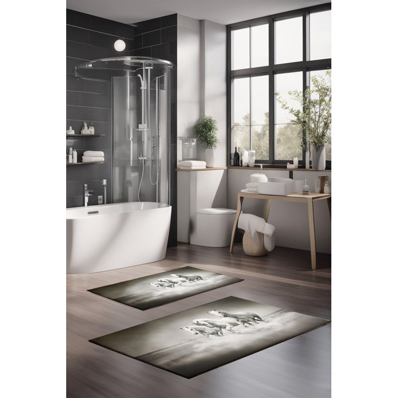 Eakly Luxury Bathmat Set (2 Pieces), 100% Polyester, 16.0 x 23.6 inches & 23.6 x 39.4 inches | Non-Slip Antibacterial Design, 0.3 in Pile Height | Machine Washable, Durable & Easy to Clean | Ideal for Bathroom Décor