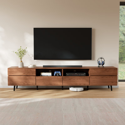 Modern TV Stand for TVs up to 85", Wood TV Console for Living Room with 6 Drawers, Walnut