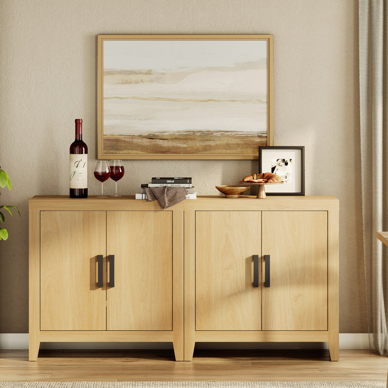 Farmhouse Tv Stand For Tvs Up To 65 Inch, Rustic Wood Entertainment Center & Media Console With 4 Storage Doors, Accent Cabinet For Living Room, Hallway, Oak
