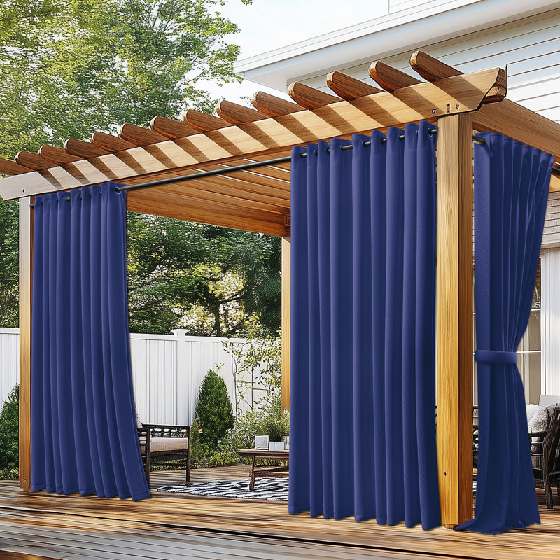 2 Panel Waterproof Blackout Outdoor Curtains for Patio/Pergola/Porch, Blue, 54"Wx95"L