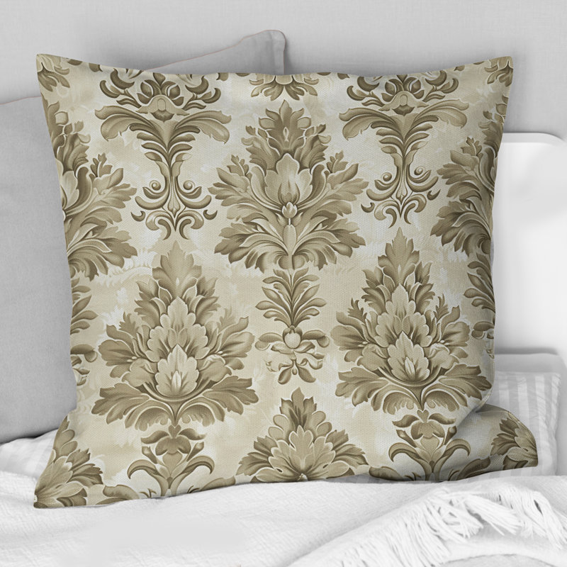 Coussin décoratif ivoire en damas crème - transitionnel, H 16 po x l 16 po