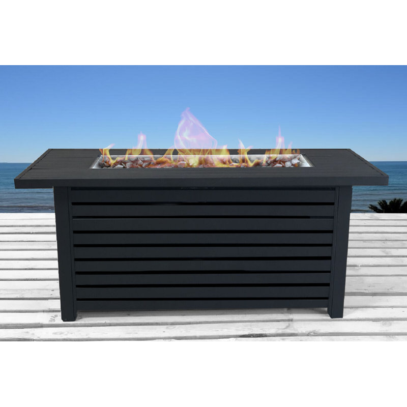 Casselton Rectangle Fire Pit Table, Black, 25" H x 54" W x 22" D