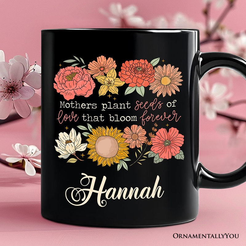Tasse à fleurs Seeds of Love Mama, cadeau rétro pour mères sentimentales avec nom personnalisé