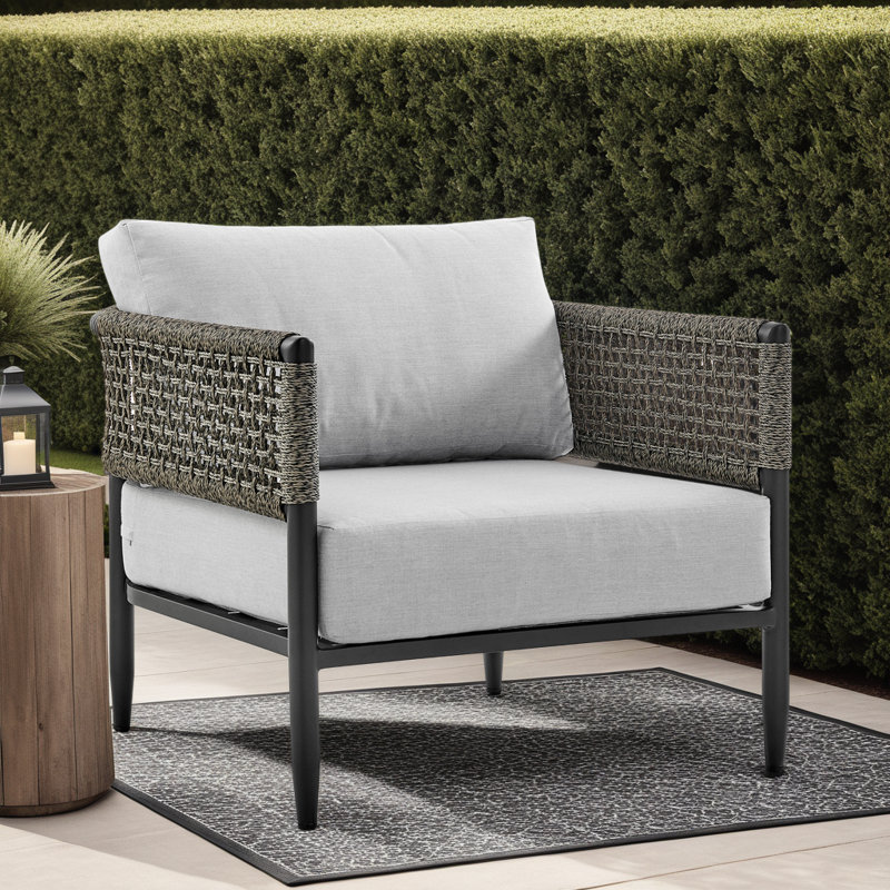Chaise d'extérieur Corvin en aluminium et corde en noir et gris