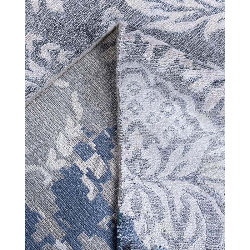Tapis moderne noué à la main de conception unique - gris, 9 pi 0 po x 12 pi 2 po Modern