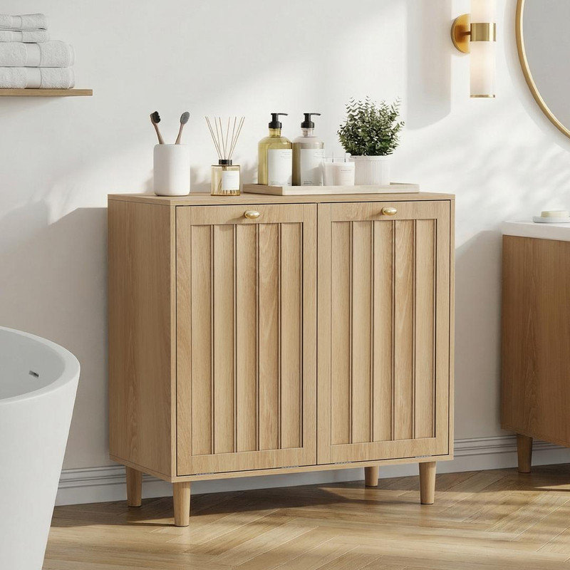 Armoire de rangement pour la lessive avec 2 paniers intérieurs amovibles en chêne pour la salle de bain et la salle de lavage