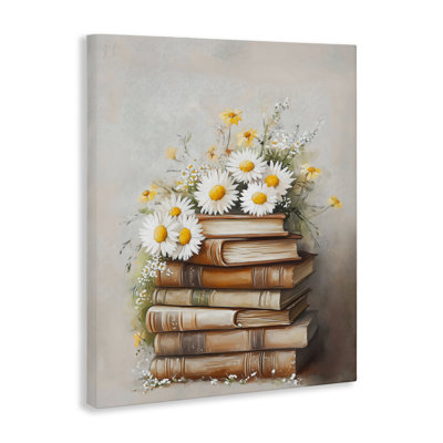 Pile de livres avec toile marguerites, design par Arlington Prints