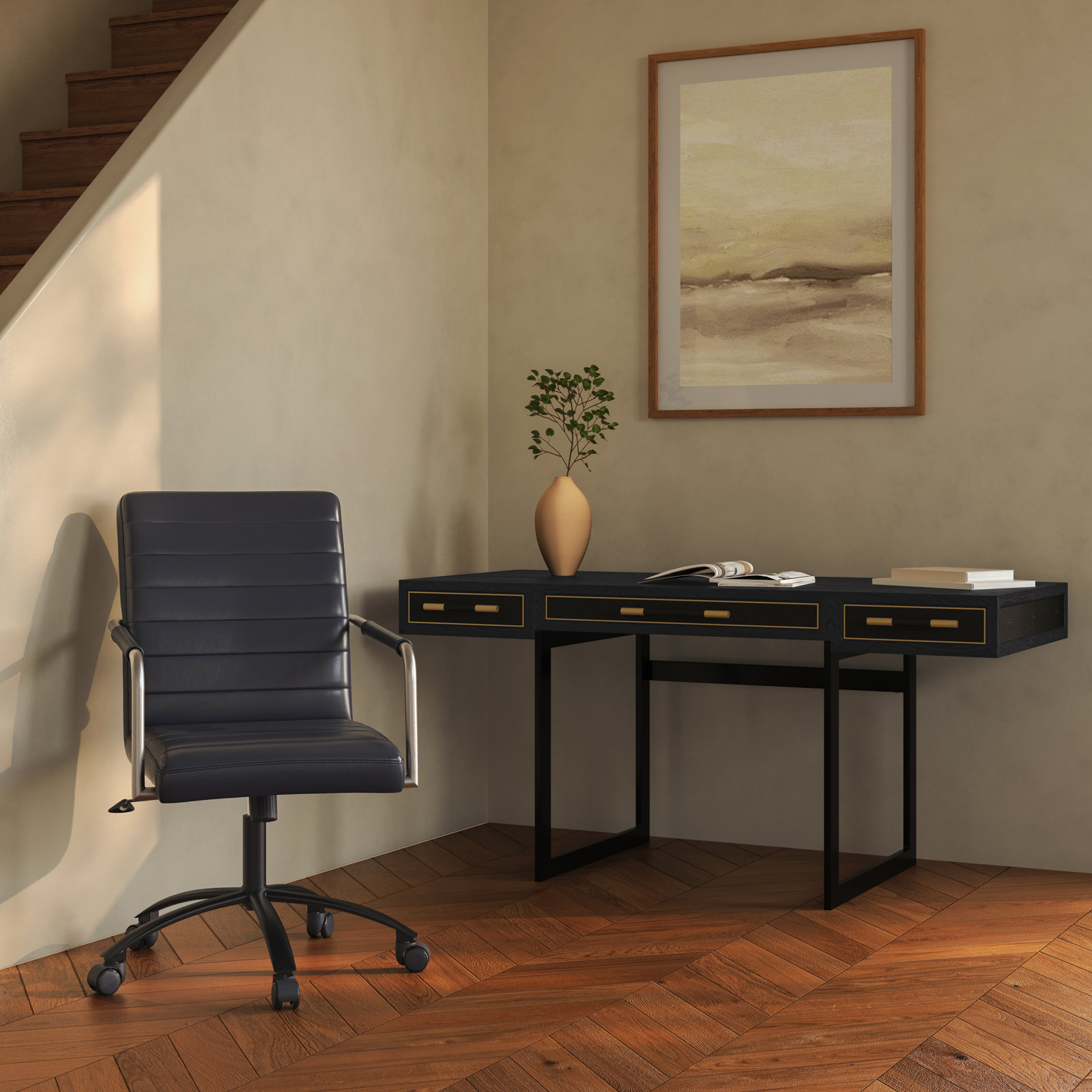 Meera 63" Oak Writing Desk, Black