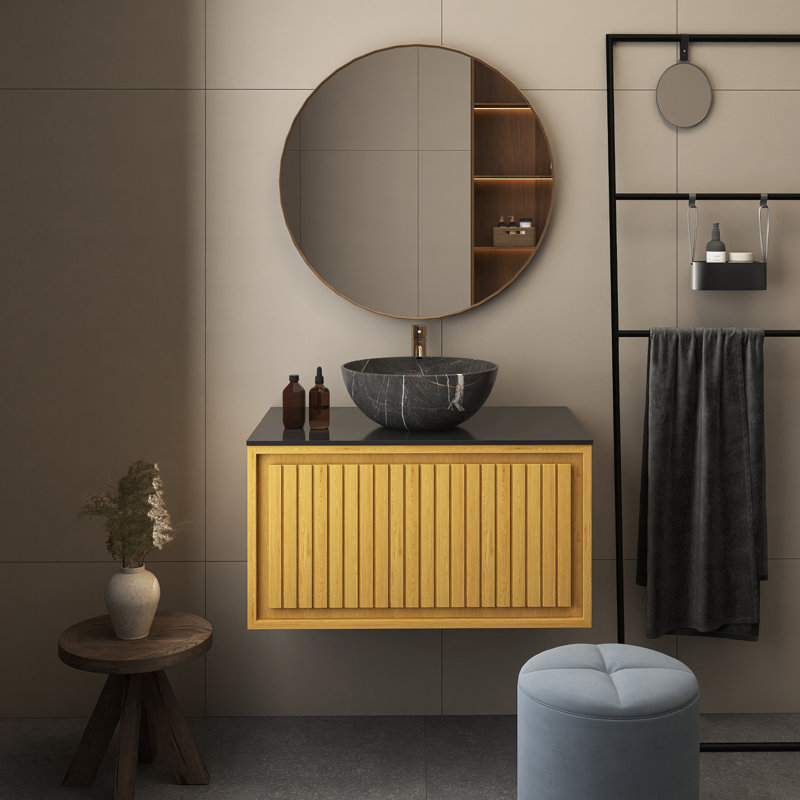 Meuble-lavabo mural de 30 po en contreplaqué pré-assemblé avec comptoir en pierre frittée et lavabo en céramique