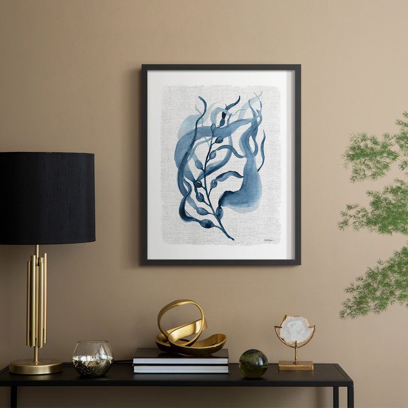 Reproduction encadrée marine en varech II - bois massif, Noir, noir, noir, noir, H 11 po x l 9 po