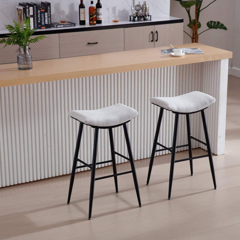 Angela Bar Stools Set of 2, Bar Stool (30.7" Seat Height), Beige, 2