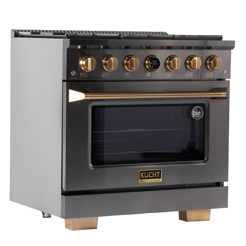 36 in. 5.2 cu. ft. 6 Burners Dual Fuel Range with Kucht Horus Thermostat, Stainless Steel/Gold, Liquid Propane