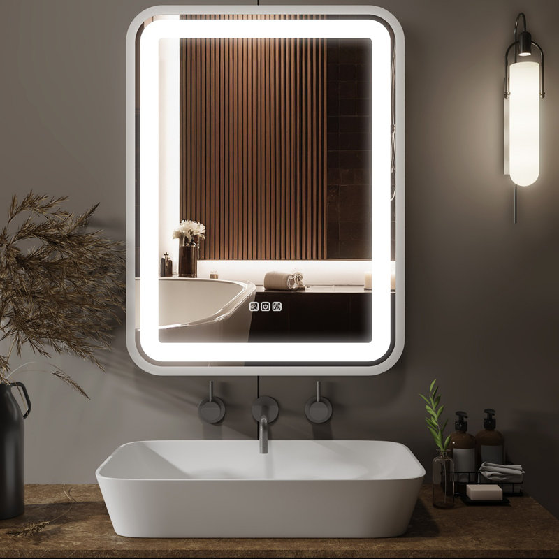 Bathroom Vanity Mirror With Light For Wall Smart LED 36×28 Frame Makeup Mirror For Over Sink Dimmable 3 Colors Temperature Anti-Fog Memory Function Vertical & Horizontal