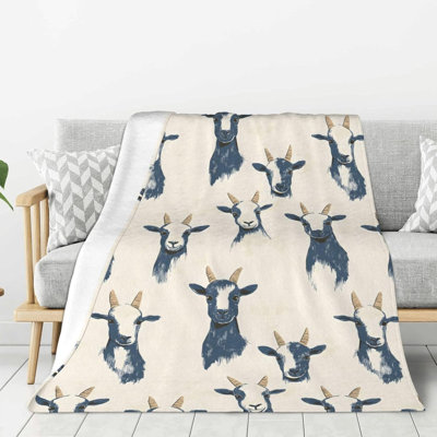 Cute Sketch Goat Print Throw Blanket for Couch Sofa Bed, Cozy Fuzzy Blankets Warm Flannel Plush Throw Blanket, Super Soft Lightweight Blankets 40"x50"