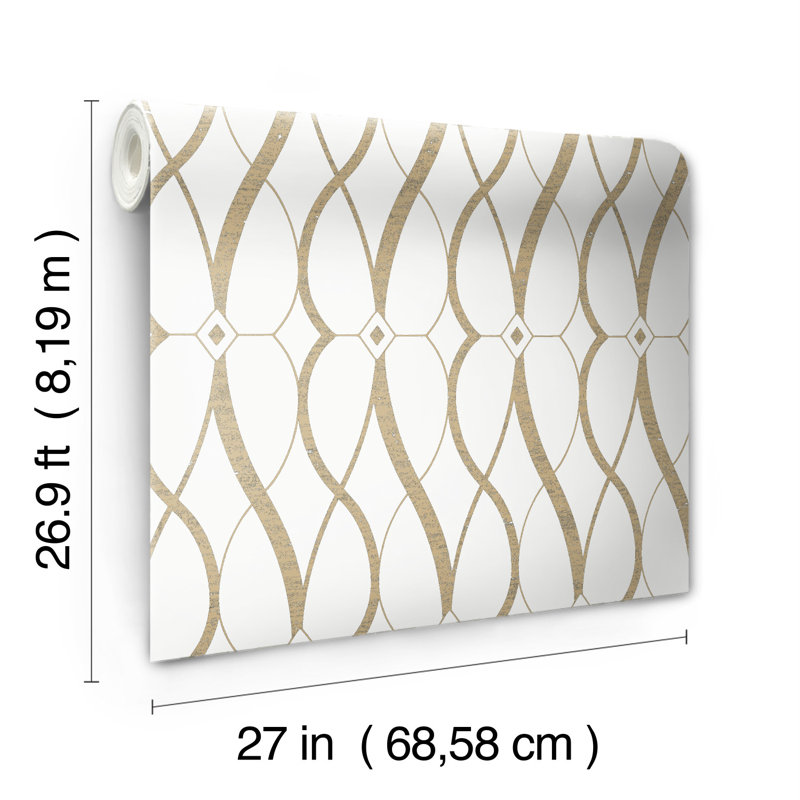 Graceful Geo Geometric Metallic Wallpaper Roll, Cream/Gold