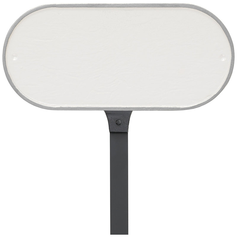 Plaque d'adresse oblongue avec piquet de pelouse, Blanc / argent, Oui