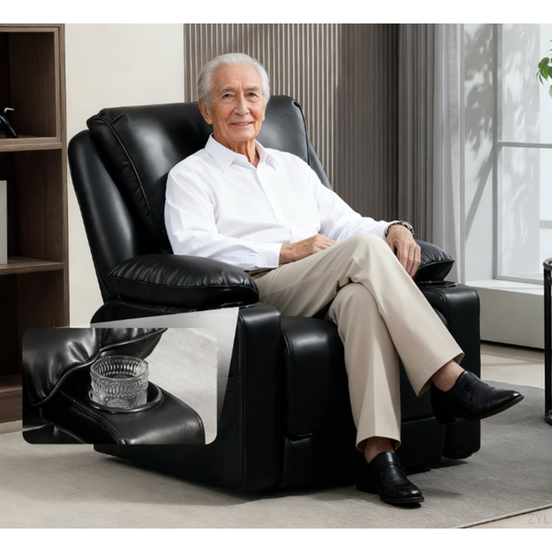 Fauteuil inclinable électrique en similicuir pour personnes âgées avec télécommande, noir