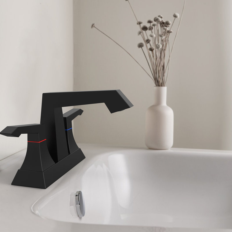 Robinet de salle de bain robuste à 2 poignées avec drain et trousses d'alimentation, style moderne, Noir mat