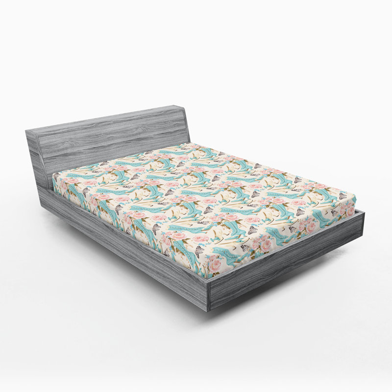 Ambesonne Ombre Fitted Sheet 2-Pack Teal Shades Design, California King Fitted Sheet, Pale Pink/Blue Floral