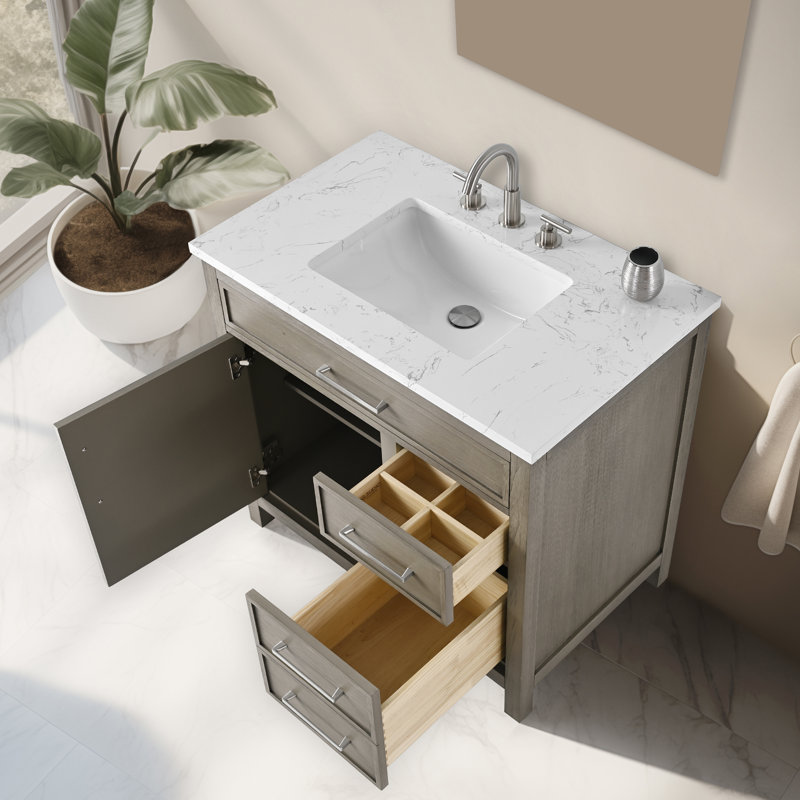 Meuble-lavabo simple 36 po Reajean, Gris héritage / nickel brossé