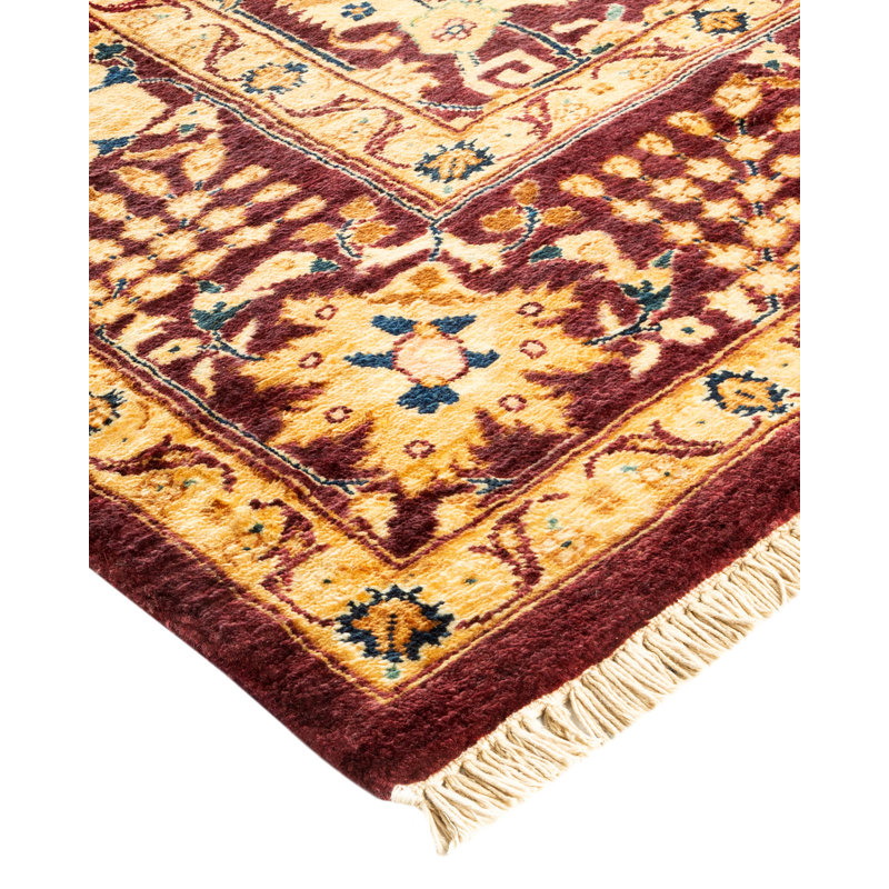 Handmade Red Wool Rectangular Area Rug, 6'1" x 8'7"