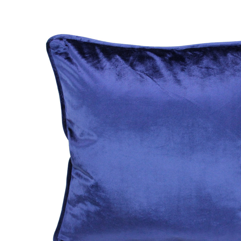 17" Plush Velvet Solid Square Throw Pillow with Piped Edging, Navy Blue