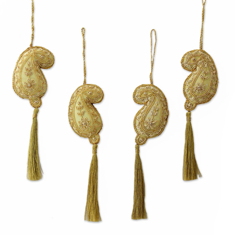 Ensemble de 4 ornements de Noël à motif cachemire perlé à la main