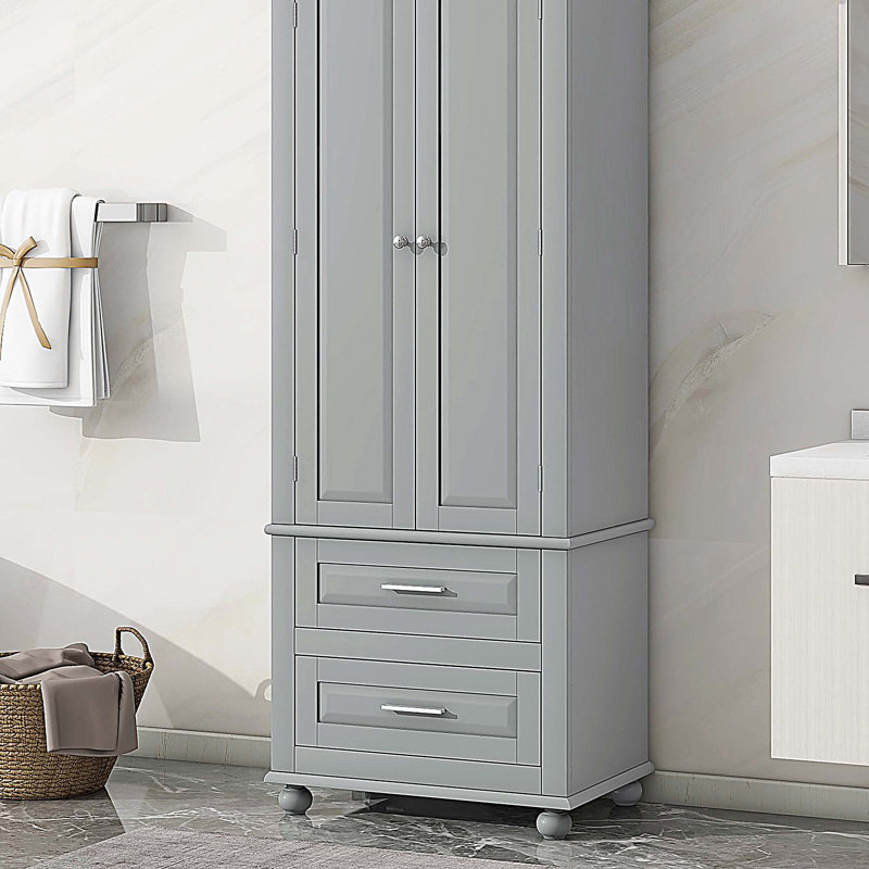 Armoire de rangement pour salle de bain avec deux tiroirs, Gris