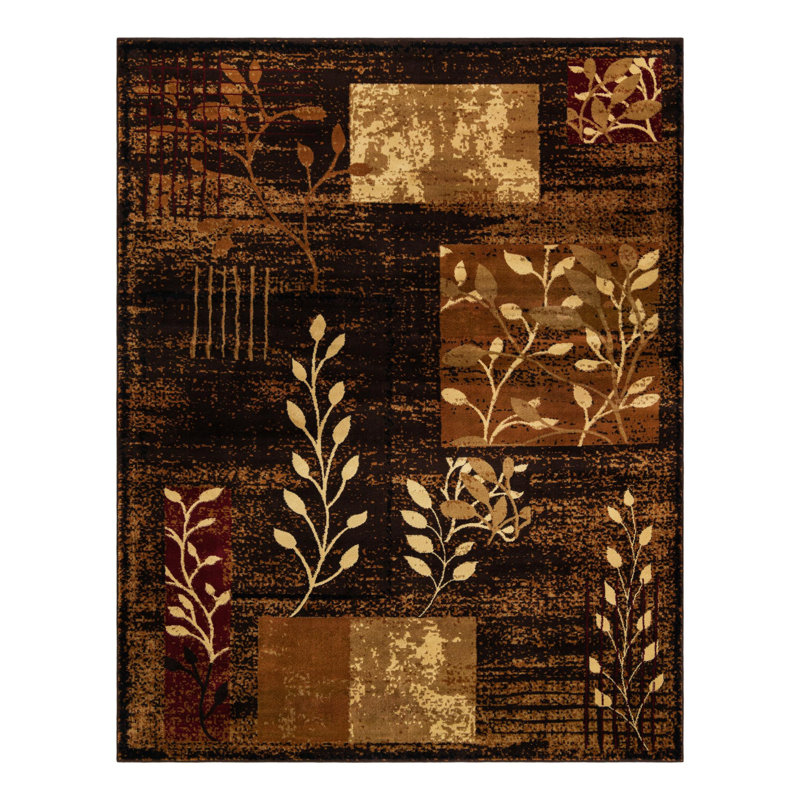 Tapis floral brun / jaune en polypropylène tissé à la machine Mehtap, Rectangle 7 pi 10 po x 10 pi