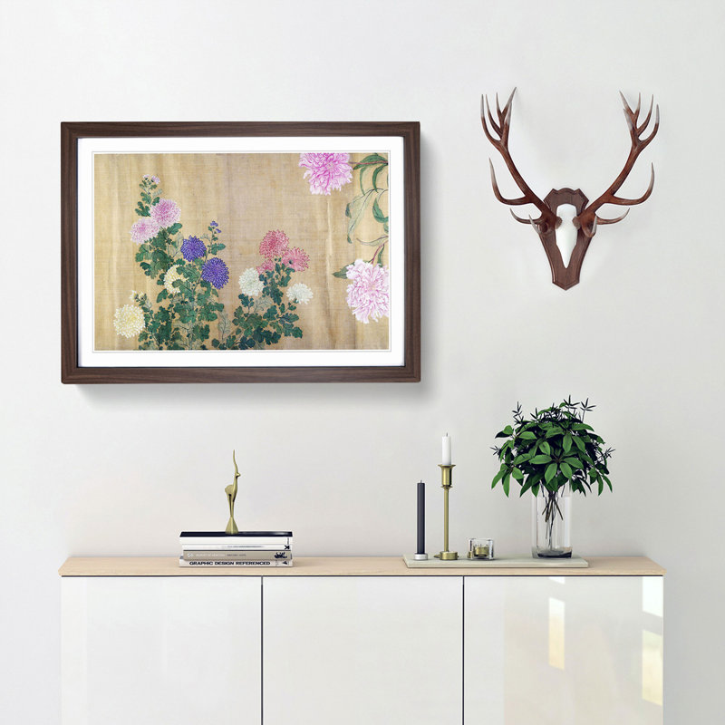 One Hundred Flowers Vol.3 by Yun Shouping - Picture Frame Painting Print, 27cm H x 36cm W x 2cm D, Walnut Framed