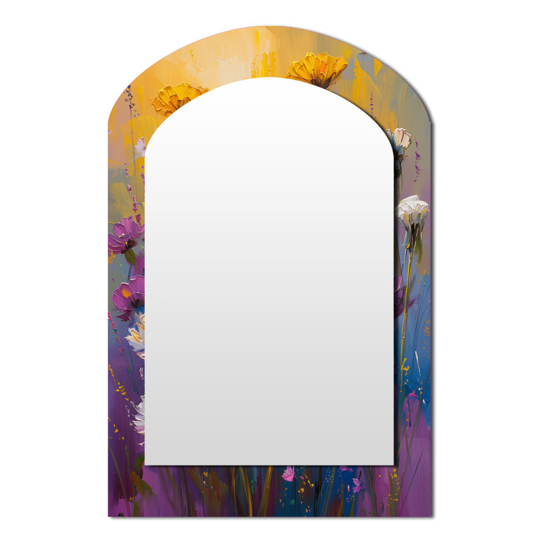 Miroir mural avec pissenlit blanc et mauve, 43 po x 33 po