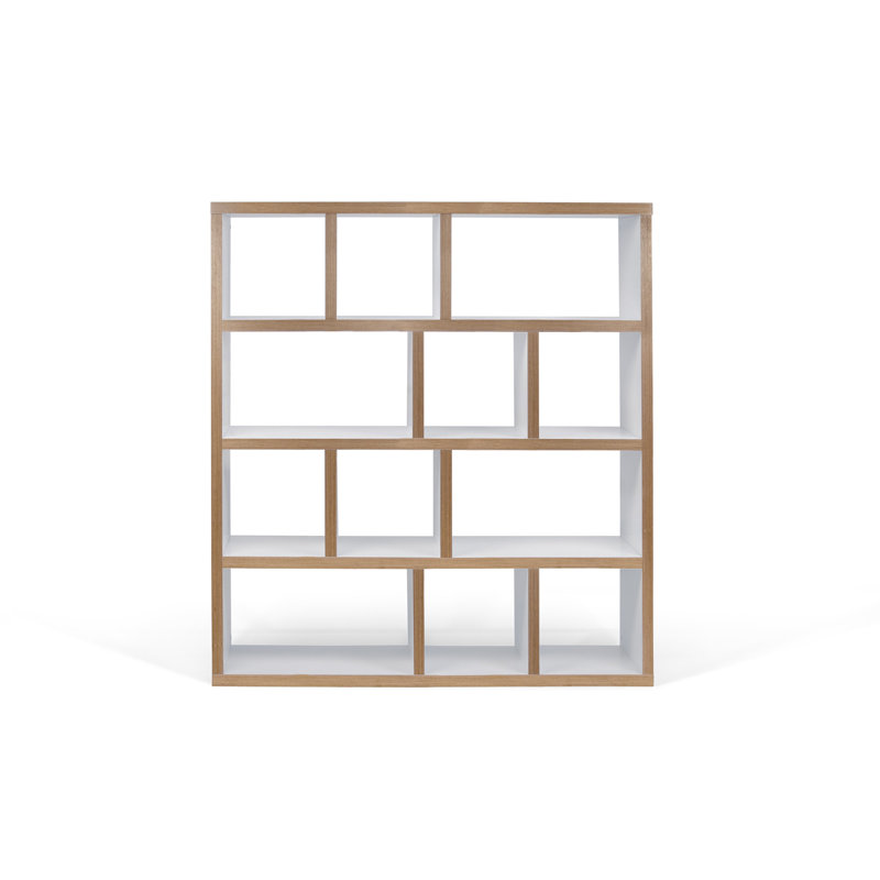 Stetson Manufactured Wood Bookcase, Pure White/Plywood, (4 Shelves) 63" H x 59" W x 13" D