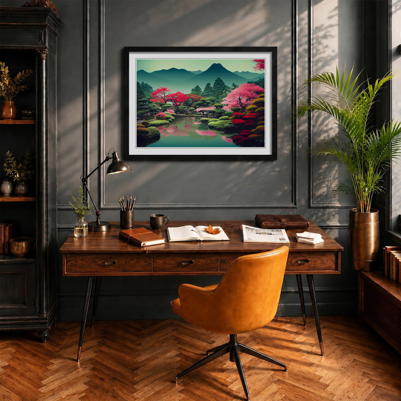 Traditional Japanese Mountains Vol.2 - Framed Print, Black Framed, 46cm H x 64cm W x 2cm D