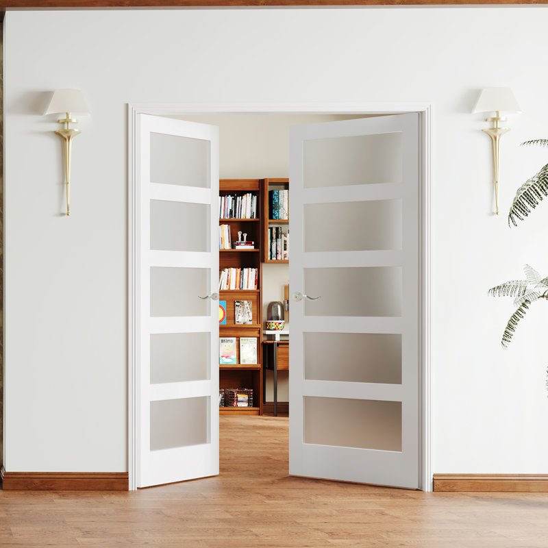 Portes dalles en verre givré avec 5 portes intérieures modernes en MDF blanc avec poignée, quincaillerie non incluse, Noir