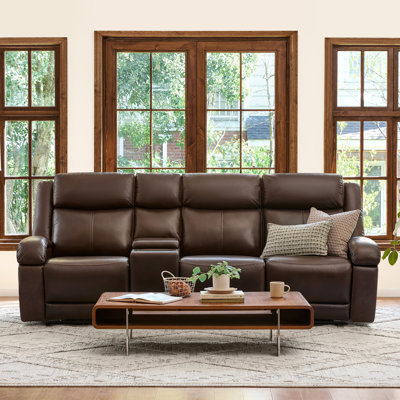 85.8″ 3-Seat Top-Grain Leather Power Recliner Sofa with USB Charging