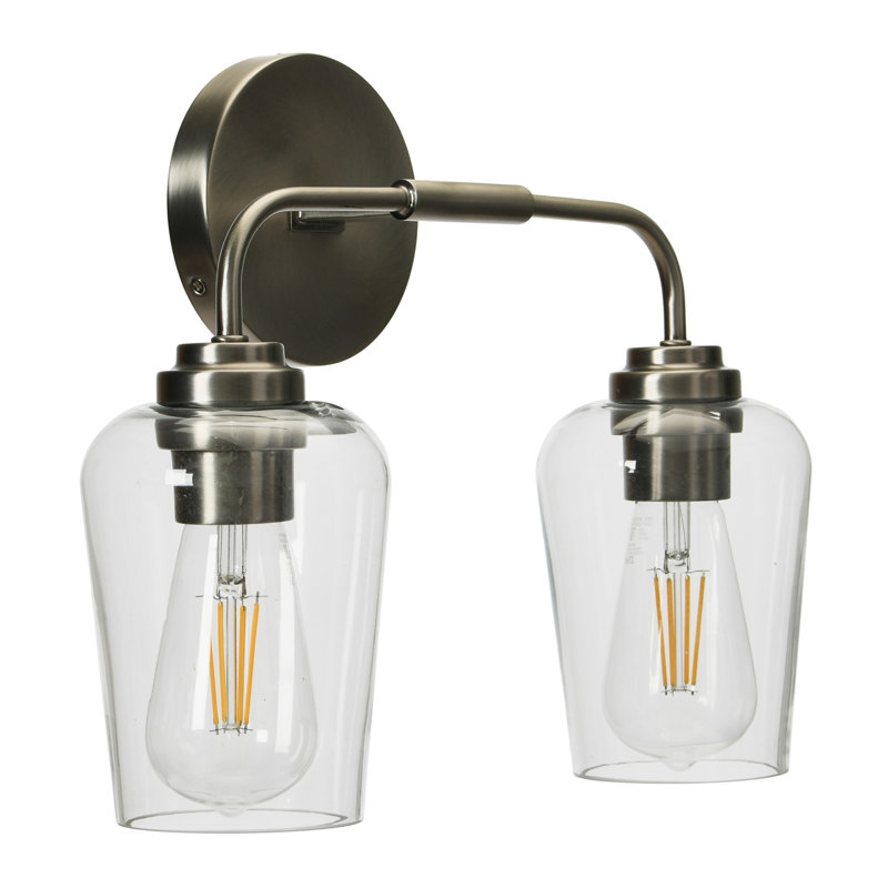 Metal and Glass 2-Light Vanity Light, Antique Nickel