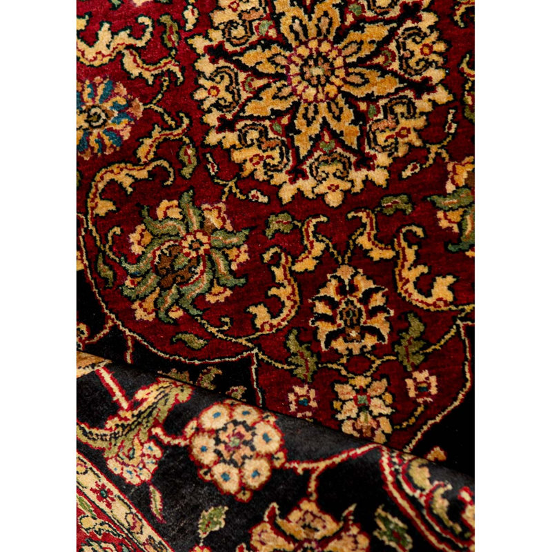 Hand-Knotted High-Quality Black and Red Area Rug