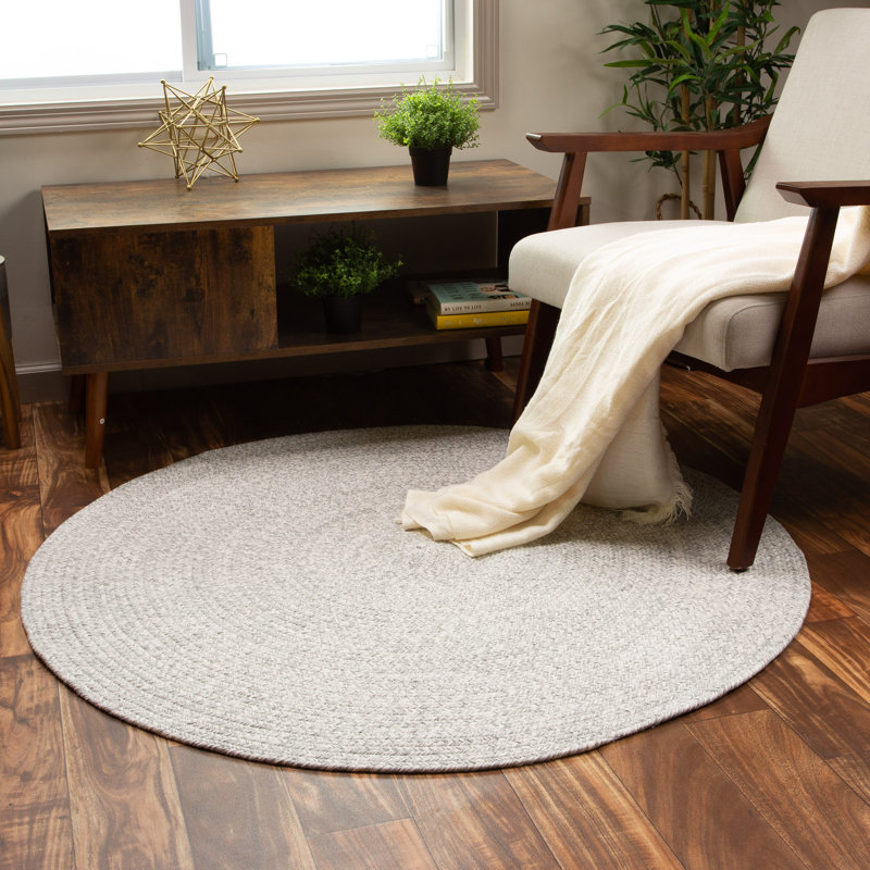 Tapis gris clair réversible tressé à la main Etherton Farmhouse, Rond 4 pi