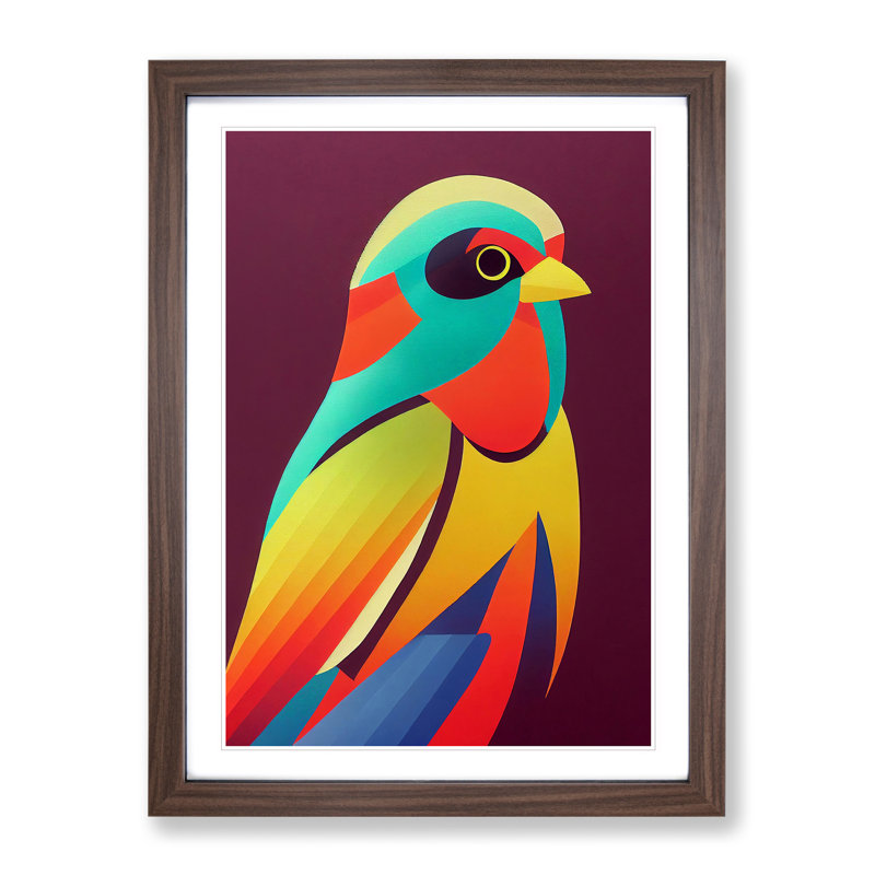 Colourful Bird No.2 Abstract - Wall Art, 48cm H x 36cm W, Walnut Framed