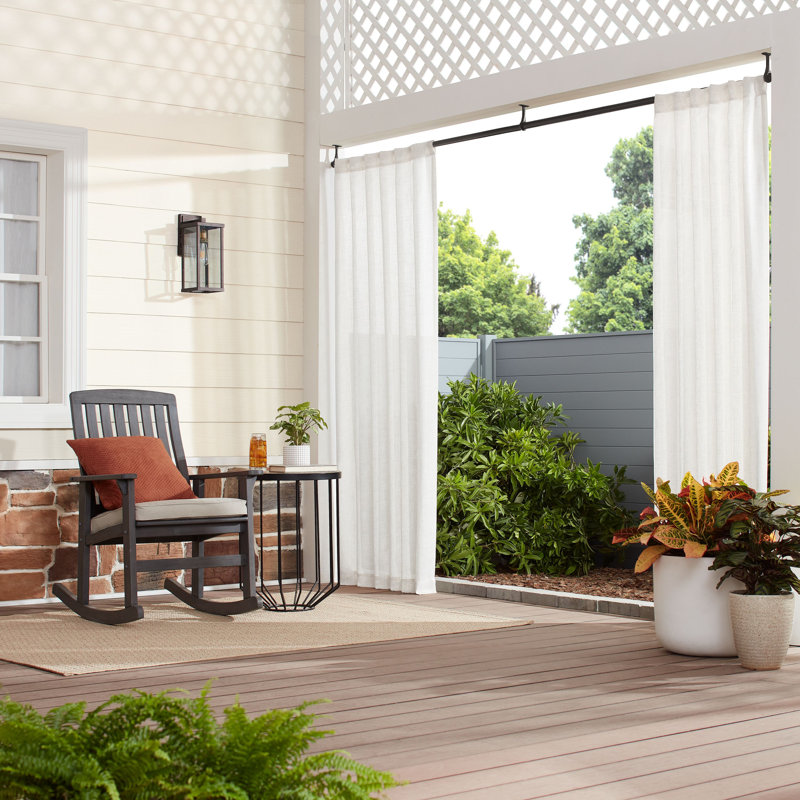 Dark Brown Steel Adjustable Outdoor Curtain Rod Set with End Cap Finials