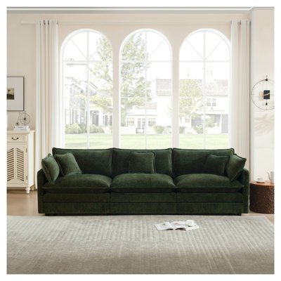 3-Seater Green Chenille Modular Sofa | Mid-Century Modern Living Room Couch