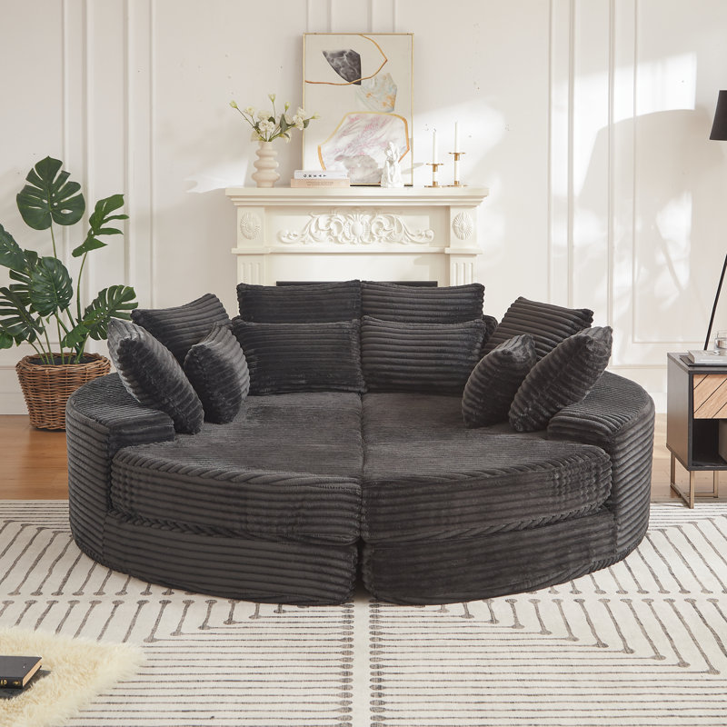 Futon de style moderne Mid-Century de 78,5 pouces avec tissu en velours côtelé Dadrien, Velours côtelé noir