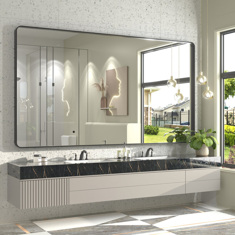 Miroir mural Aevar, Noir mat, 72 po x 40 po