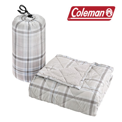 Coleman Water Resistant Indoor/Outdoor Reversible Throw 50x70 - Nylon and Sherpa Diamond Quilted - Picnic, Beach, Camping Essential