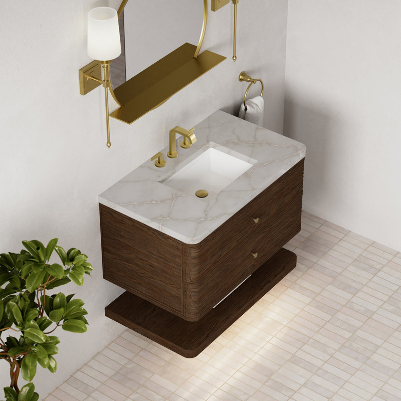 Meuble-lavabo simple l 36 po Allamari, Argent victorien Silestone, Sable Oak, 8 po