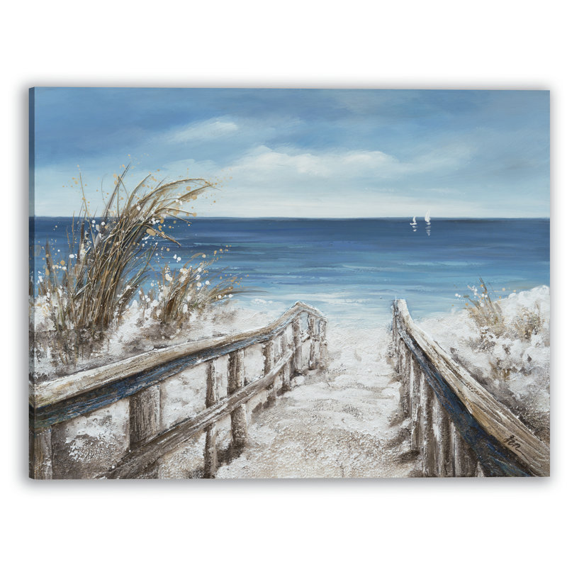 Sur la plage - peinture sur toile tendue, H 24 po x l 36 po x P 1,5 po
