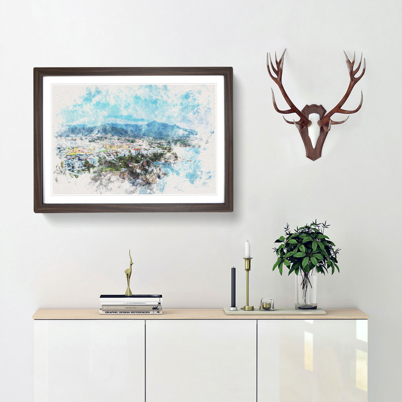 Skyline of Nerja in Spain - Framed Print, 45cm H x 63cm W x 2cm D, Walnut Framed