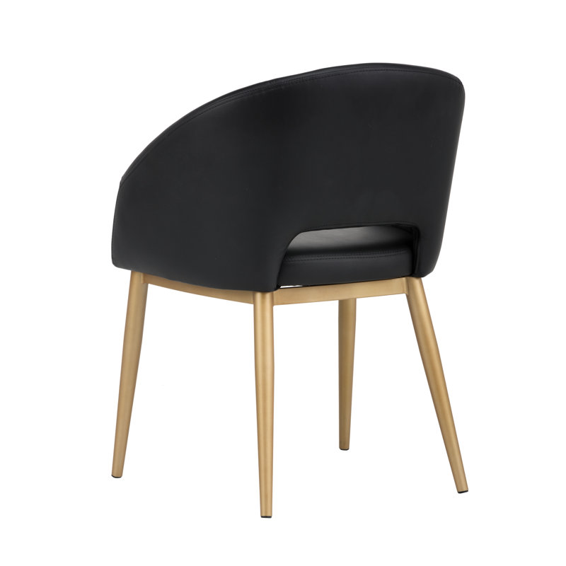 Urban Unity Barrel Chair, Onyx Faux Leather, Antique Brass