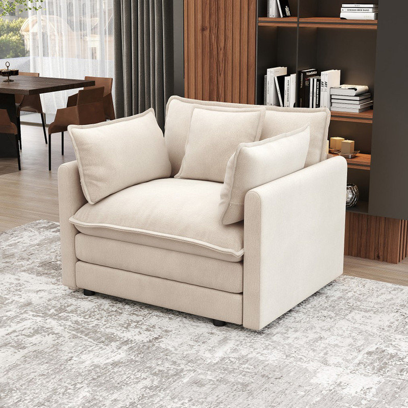 Canapé en chenille de 41,5 po de style minimaliste moderne (2 coussins d'accoudoirs non inclus), Chenille beige