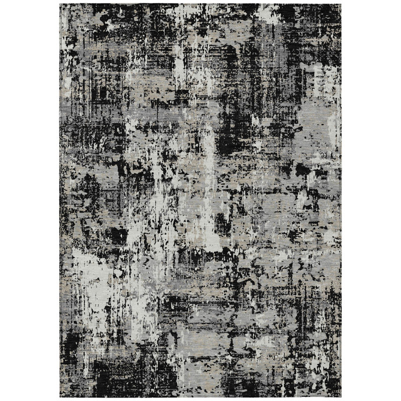 Tapis intérieur gris lavable abstrait 5 pi x 8 pi